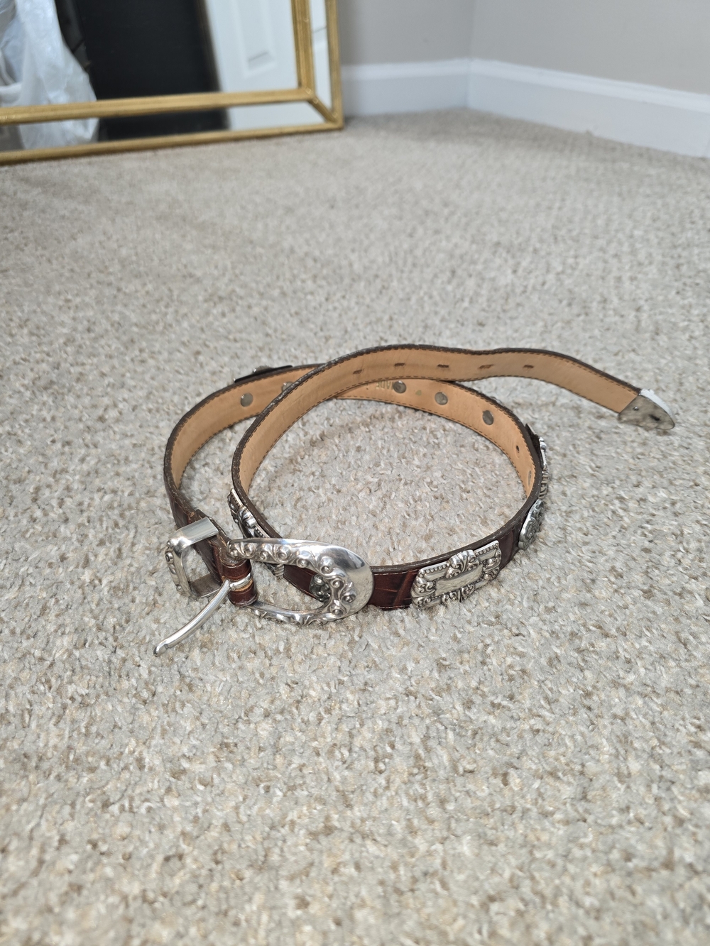 Brighton Vintage 90's Brown Leather Belt with Silver Western Accents